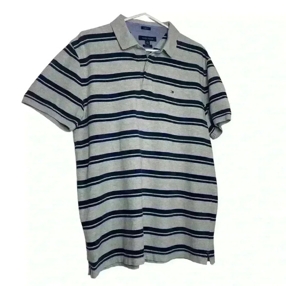 Tommy Hilfiger soft Heather grey w/stripes Short Sleeve polo Shirt-XL SLIM - Picture 3 of 7